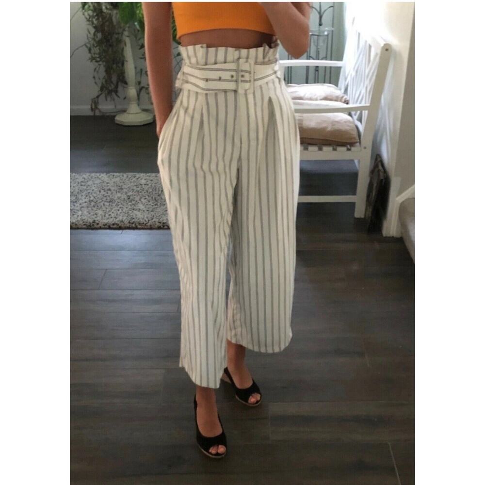 Free People Pants Womens Size 2 White Striped Wide Leg Boho Career Office Chic